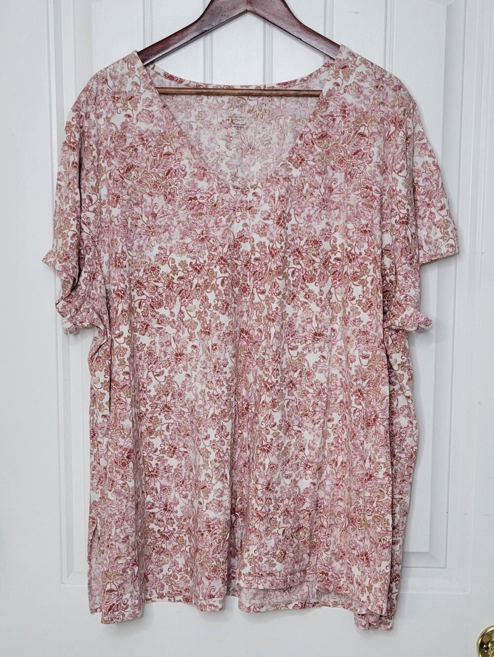 Pure Jill Relaxed V-Neck Floral Tunic Top in Dusty Pink
